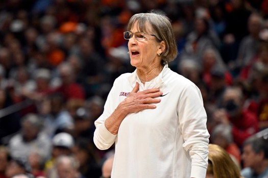 Legendary Stanford women’s basketball coach Tara VanDerveer, 70, announced her retirement on Tuesday night. VanDerveer, the winningest basketball coach in NCAA history, spent 38 seasons leading Stanford and 45 years overall. She surpassed Duke icon Mike Krzyzewski for the career wins record in January and departs with 1,216 victories at Idaho, Ohio State and Stanford. (AP Photo/David Becker)
