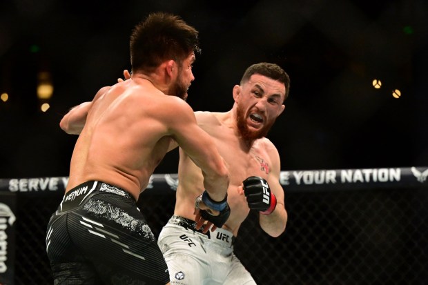 Bantamweight Merab Dvalishvili, right, defeated former two-division champion Henry Cejudo by unanimous decision at UFC 298 on Saturday, Feb. 17, 2024, at Honda Center. (Photo by Hans Gutknecht, Los Angeles Daily News/SCNG)