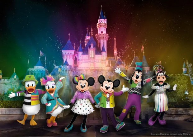 Concept art of the Pride Nite costumes Disney characters will wear during the Pride Nite after-hours events at Disneyland. (Courtesy of Disney)