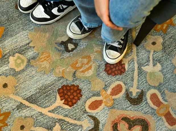 Boysenberries are woven through the design of the rug in the lobby of the remodeled Knott's Hotel in Buena Park, CA, on Thursday, Feb. 29, 2024. (Photo by Jeff Gritchen, Orange County Register/SCNG)